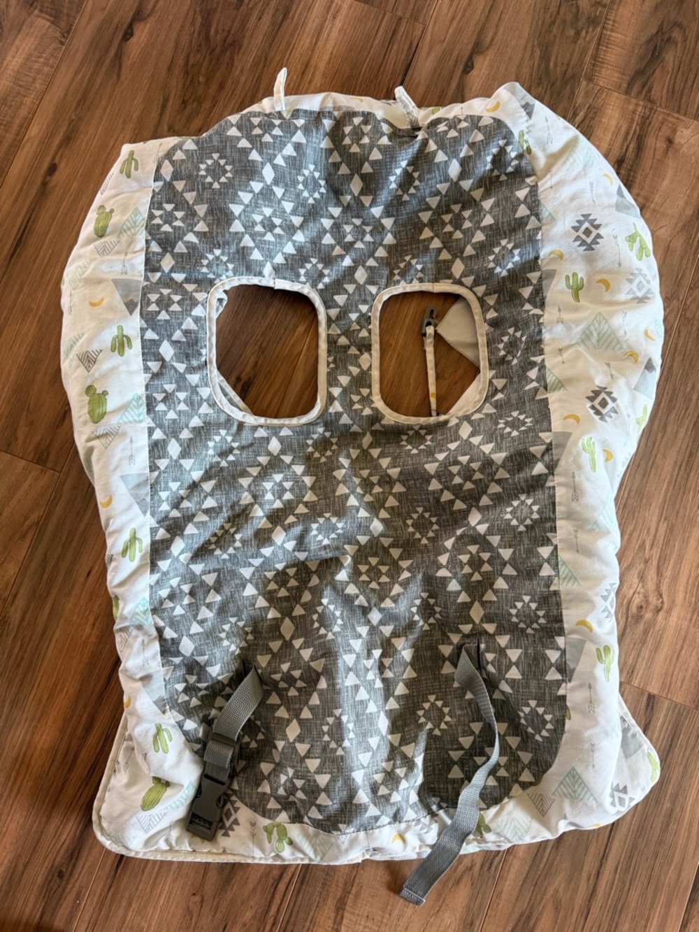 Gray Geometric Baby Shopping Cart Cover with Cactus Trim